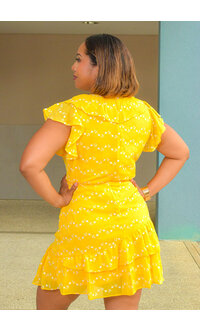 Maison Tara FALLOW- Short Sleeve Dress with Frill Hem