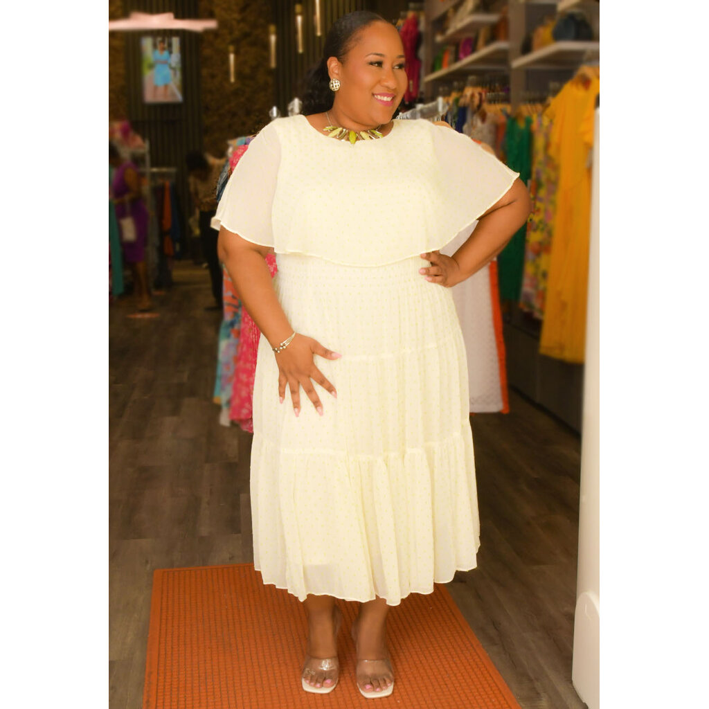 FILUN- Plus Size Printed Cape Dress with Elastic Waist