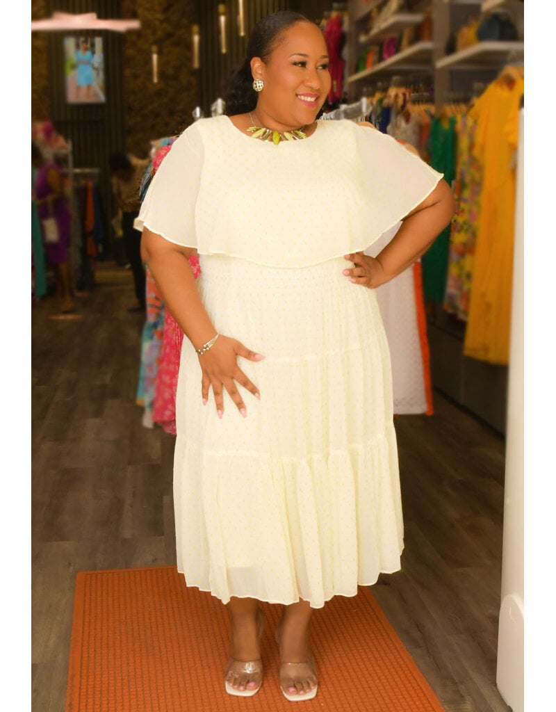 Maison Tara FILUN- Plus Size Printed Cape Dress with Elastic Waist