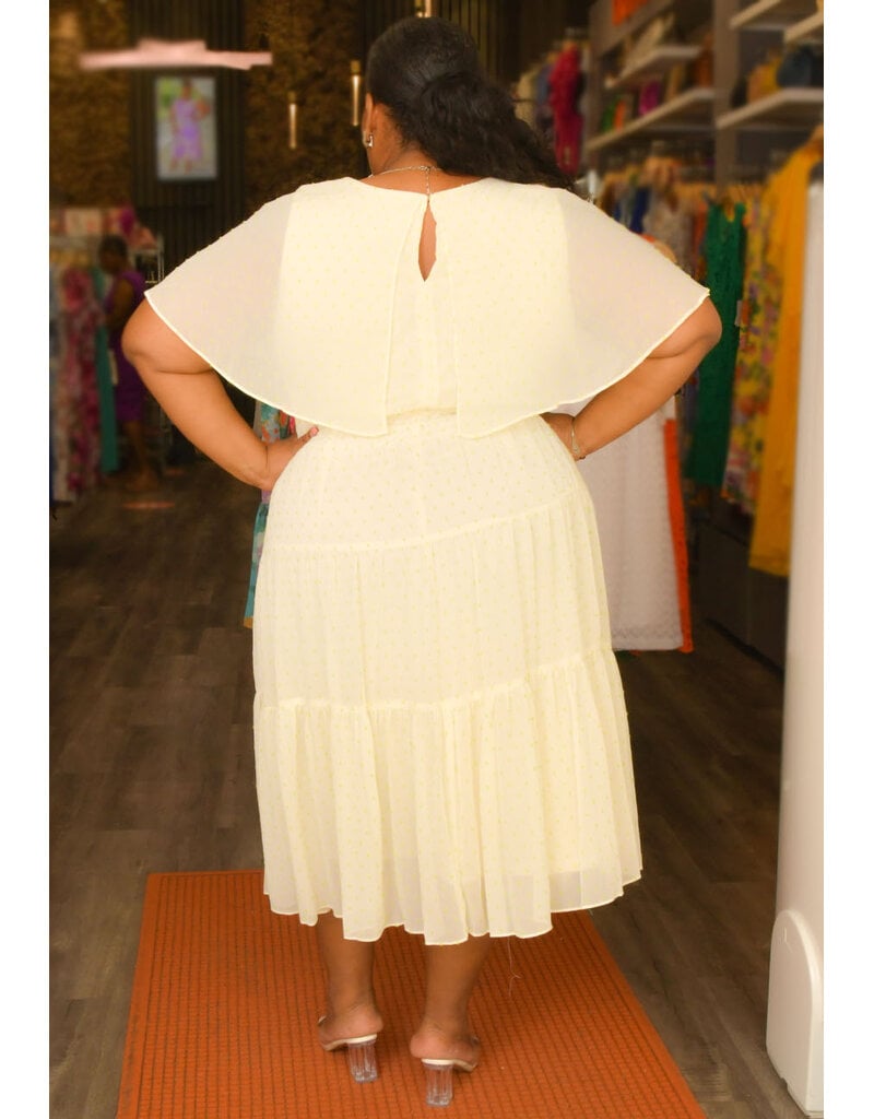 Maison Tara FILUN- Plus Size Printed Cape Dress with Elastic Waist