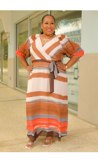 Maison Tara FOLLIO- Plus Size Stripe Dress with Band