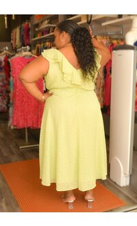 Maison Tara FRIGIA- Plus Size Solid Frill Neck Dress with String