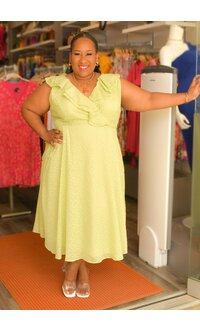 Maison Tara FRIGIA- Plus Size Solid Frill Neck Dress with String