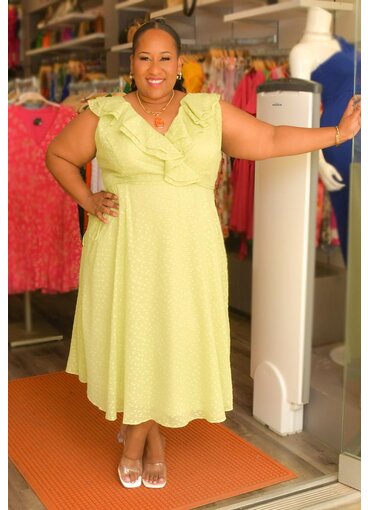 Maison Tara FRIGIA- Plus Size Solid Frill Neck Dress with String