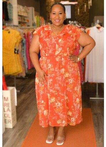 Maison Tara FRIYA- Plus Size Floral Frill Hi Lo Dress