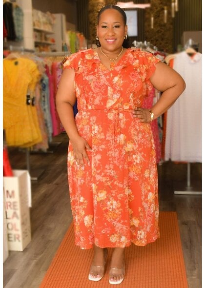 Maison Tara FRIYA- Plus Size Floral Frill Hi Lo Dress