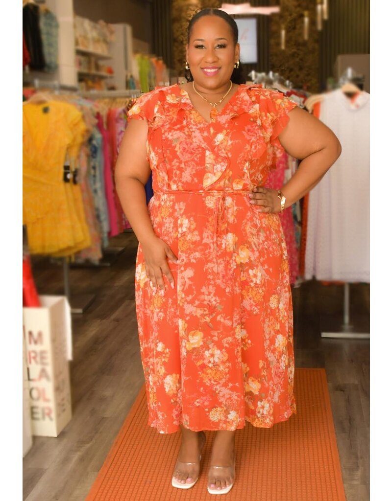 Maison Tara FRIYA- Plus Size Floral Frill Hi Lo Dress