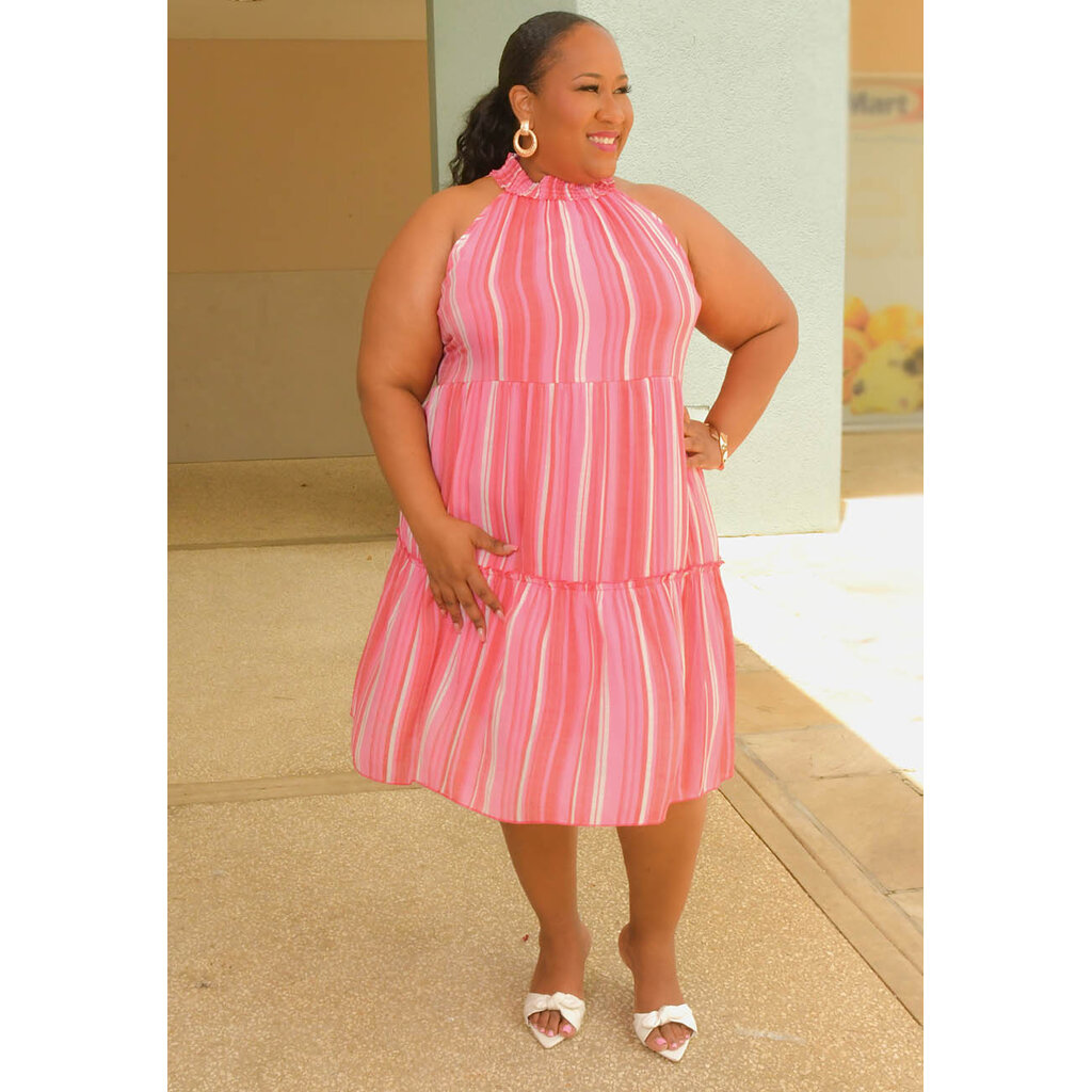 GEORGE- Plus Size Stripe Armhole Dress with Elastic Neck