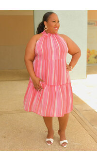 MLLE Gabrielle GEORGE- Plus Size Stripe Armhole Dress with Elastic Neck