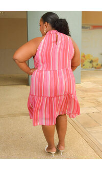 MLLE Gabrielle GEORGE- Plus Size Stripe Armhole Dress with Elastic Neck