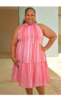 MLLE Gabrielle GEORGE- Plus Size Stripe Armhole Dress with Elastic Neck
