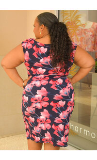 IJEMA- Plus Size Armhole Floral Print Wrap Dress