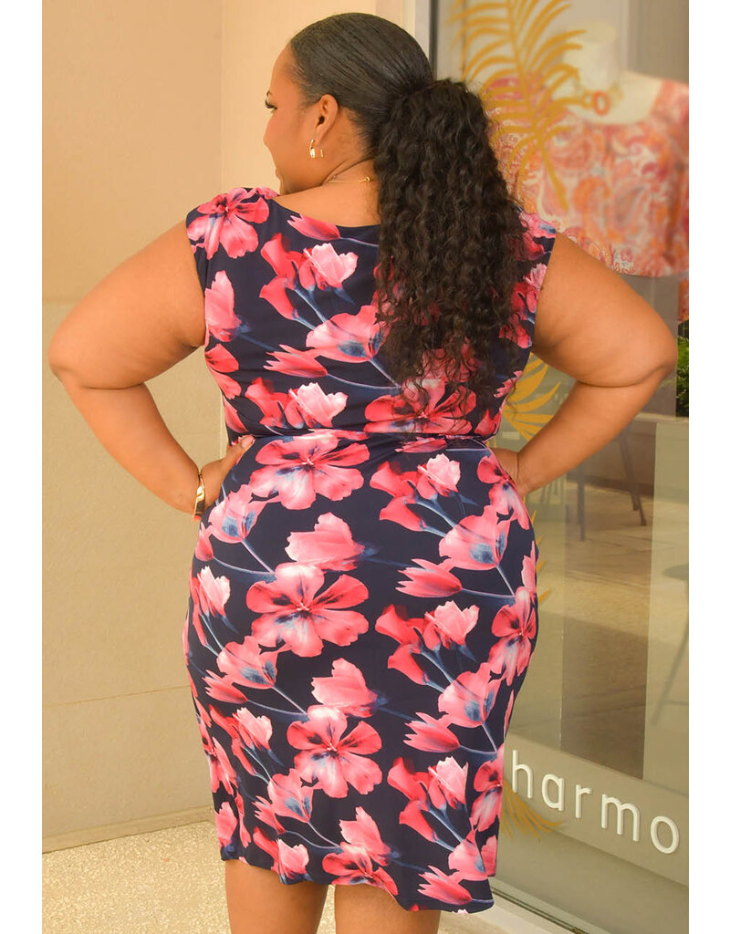 IJEMA- Plus Size Armhole Floral Print Wrap Dress