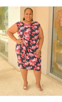 IJEMA- Plus Size Armhole Floral Print Wrap Dress
