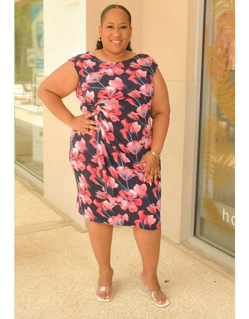 IJEMA- Plus Size Armhole Floral Print Wrap Dress