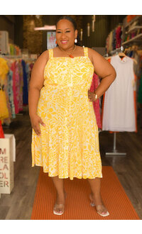 GLAMOUR KOEL- Plus Size Printed Button Down Dress with Band