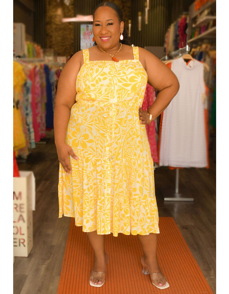 GLAMOUR KOEL- Plus Size Printed Button Down Dress with Band