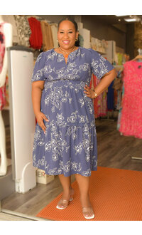 Signature KORRA- Plus Size Split Neck Short Sleeve Dress