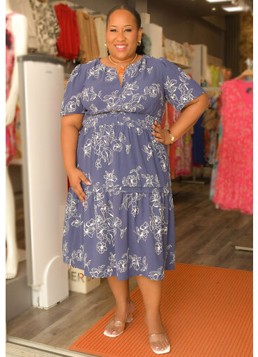 Signature KORRA- Plus Size Split Neck Short Sleeve Dress