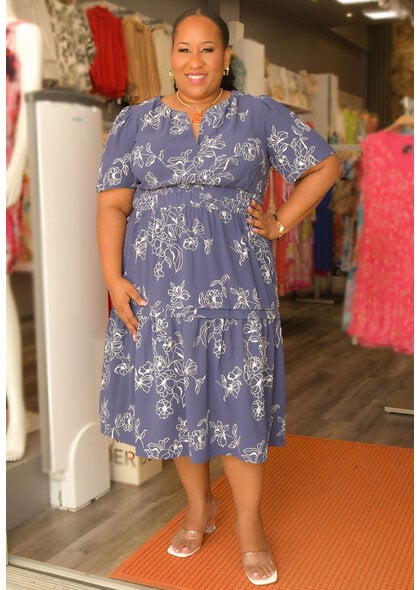 Signature KORRA- Plus Size Split Neck Short Sleeve Dress