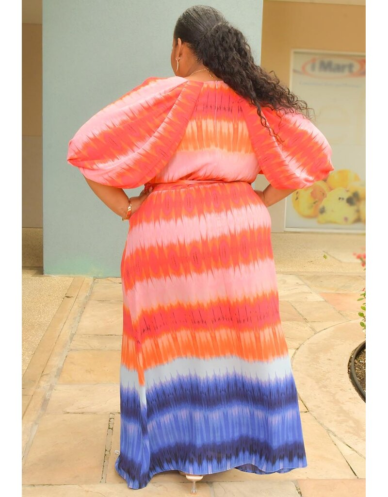 Maison Tara RAHELA- Long Plus Size Printed Puff Sleeve Dress