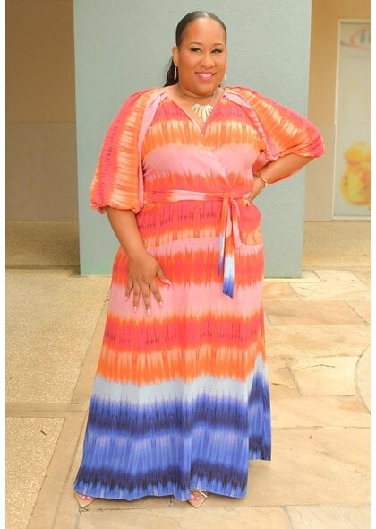 Maison Tara RAHELA- Long Plus Size Printed Puff Sleeve Dress