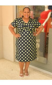 GLAMOUR RELLY- Plus Size Polka Dot V Neck Dress