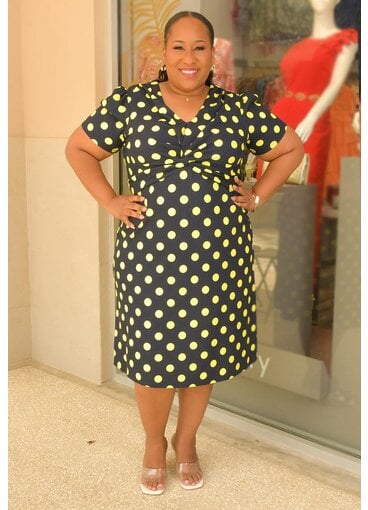 GLAMOUR RELLY- Plus Size Polka Dot V Neck Dress