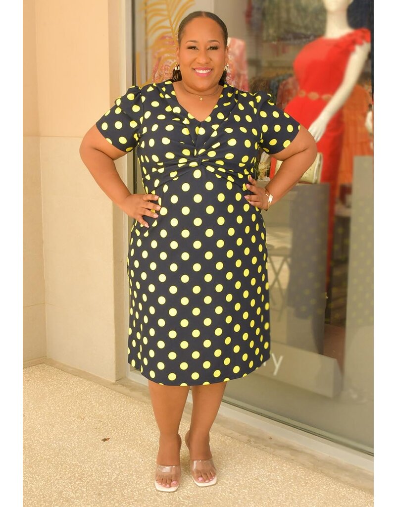 GLAMOUR RELLY- Plus Size Polka Dot V Neck Dress
