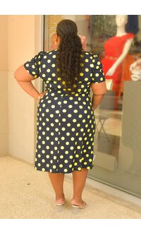 GLAMOUR RELLY- Plus Size Polka Dot V Neck Dress