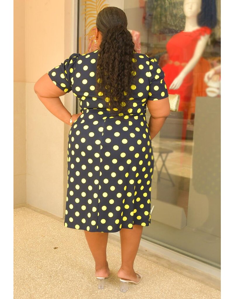 GLAMOUR RELLY- Plus Size Polka Dot V Neck Dress