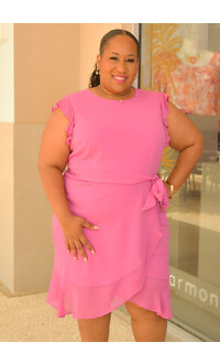 Shelby & Palmer RETTI- Plus Size Solid Chiffon Frill Arm Dress
