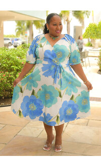 Maison Tara REWIDA- Plus Size Floral Puff Sleeve Dress