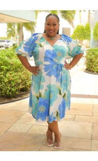 Maison Tara REWIDA- Plus Size Floral Puff Sleeve Dress