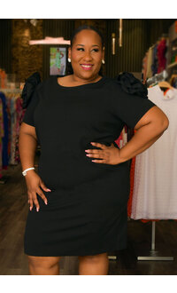 Nina Leonard RIGERN- Plus Size Round Neck with Rose on Sleeves
