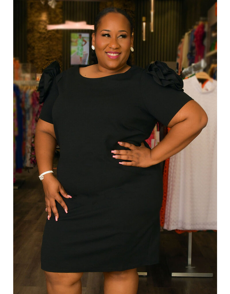 Nina Leonard RIGERN- Plus Size Round Neck with Rose on Sleeves