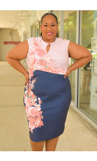 ROMEO- Plus Size Floral Midi Dress with Keyhole