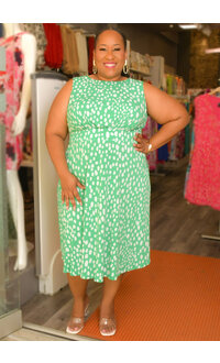 YOELI- Plus Size Printed Flare Armhole Dress