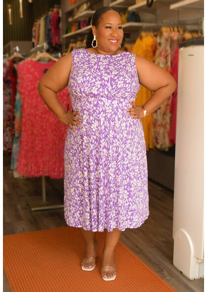 YOELI- Plus Size Printed Armhole Dress