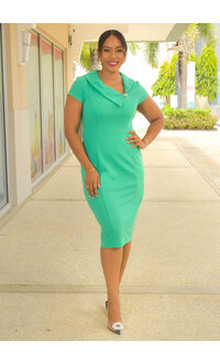 RAXI- Solid Short Sleeve Dress with Collar