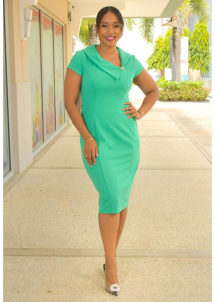 RAXI- Solid Short Sleeve Dress with Collar