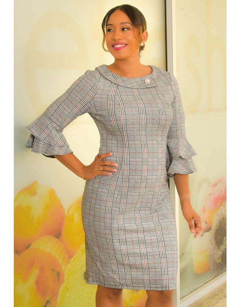 Jessica Rose RIHID- Printed Double Bell Sleeve Dress
