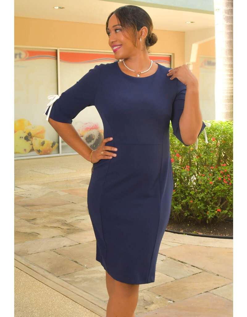 RYDIN- Solid Dress with Strings On Sleeve