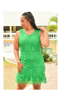 Nina Leonard CADE- Crochet Armhole Dress with Frill Hem