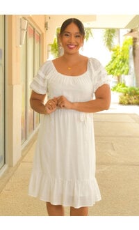 GENIA- Solid Puff Sleeve Dress with Frill Hem