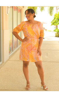 MLLE Gabrielle GIYA- Palm Print Dress with Crochet Sleeves