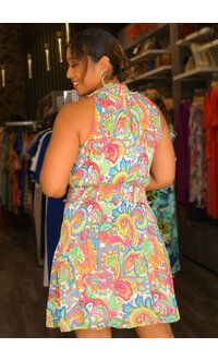 NINETY CLOTHING RAFFI- Printed Armhole Dress with Elastic Neck