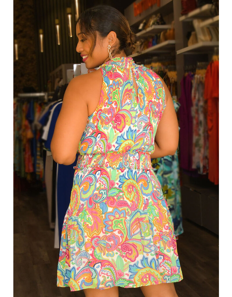 NINETY CLOTHING RAFFI- Printed Armhole Dress with Elastic Neck