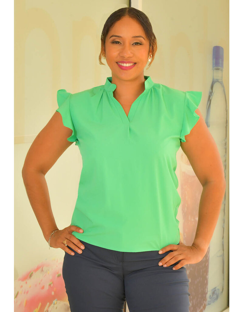 ADORE VERNEE- Round Neck Top Mini Pleated on Sleeves