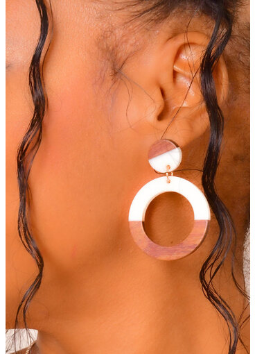 ADORE 2 Tone Wooden Round Earrings